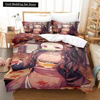New Anime Kamado Nezuko Duvet Cover Demon Slayer Bedding Sets Kids Boys Girls Bed Linen Queen King Full Twin Single Size Sets EU single(135x200cm) beige