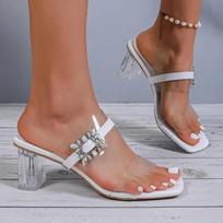 Batai Moteriški 2024 Mados Slingback'ai Moteriškos Šlepetės Vasarinės Atviru Pirštu Cirkonio Skaidrios Suknelės Blokiniai Kulniukai Didelio Dydžio Šlepetės 36 brown