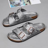 Madingos šlepetės Nauji vyriški klumpės Suede sandalai Nubuck Laisvalaikio šlepetės Kamštinės šlepetės Dvi sagtelės Plokščias padadas Vasariniai batai Prekės ženklas 35 sidabras