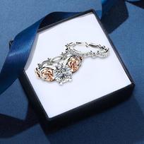 2 Pieces Two Tone Rose Flower Rings Set Engagement Copper Wedding Valentine's Day Gift 6 gray
