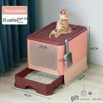 Ypač didelė sulankstoma uždara kačių kraiko dėžė su stalčiumi, nepraleidžianti kvapų ir apsauganti nuo kraiko išnešiojimo Fully Enclosed Litter Box rožinės rožinės spalvos