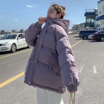 Žiemos pūkinė paminkštinta striukė Moteriškas trumpos duonos paltas Laisvas, storesnis studentiškas paminkštintas paltas S violetinė