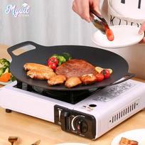 BBQ Grill Pan Korean Round Pots Outdoor Camping Bakeware Tray Thick Cast Iron Barbecue Frying Pan Kitchen Non-stick Cooker 30cm brown