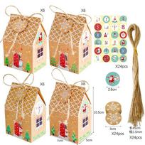 24Sets Advent Calendar Gingerbread House Gift Box Christmas Treat Candy Favor Box with Gift Tag Sticker Countdown Xmas L