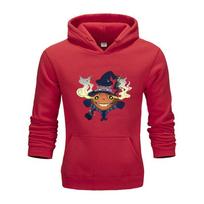 Europe, America, Autumn And Winter New Pumpkin Witch Halloween Long Sleeve Loose Hooded Women'S Sweater Hoodie S raudona