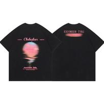 2023 summer new pure cotton tide brand American niche sunset printing y2k loose T-shirt women's sweet and cool babes short sleeves XS