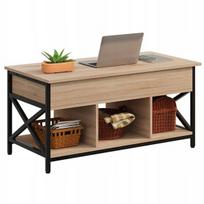 Medinis loft stiliaus kavos stalelis su Išskleidžiama IR pakeliama dėže, rudas, 100 cm, Ruda