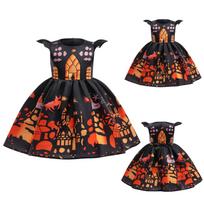 Halloween Girls Dress Printed Dress Witch Role Play Cosplay Costume Masquerade Costume 140 juoda