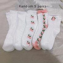 5 Pairs of Vibrant Floral Textured Socks - Soft, Ruffled Mid-Tube Design, Comfortable Women's Stockings & Hosiery for Everyday Wear - Cute Fashionable One-size