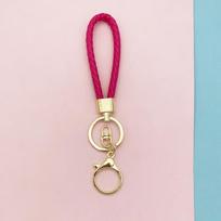 1PC Gold Men Women Wrist Strap Keyring Accessories Braided Woven Wristlet Key Holder Leather Keychain rožinė raudona spalva