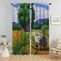 Van Gogh Curtains Child Room Modern Living Room Curtains 2 Pieces Window Curtain Partition Halloween Decoration Shades Kitchen W50xH70cmx2pcs-CL black