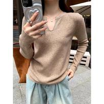 Soft waxy pullover long-sleeved sweater for women solid color high-end loose lazy style autumn and winter new style bottoming top One Size