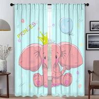 Elephant Carton Window Curtain for Room 2 Panel Shades Partition Anti-mosquito Curtains Home Interior Curtains Living Kitchen W50xH70cmx2pcs-CL