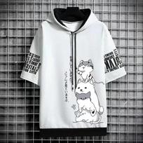 Summer Men's Casual All-match Hooded Cardigan Quick-drying Running Sports Men's Printed Short-sleeved Top XXXL balta
