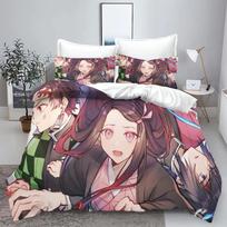 Demon Slayer Kimetsu no Yaiba kamado Nezuko Anime 100% Polyester Bedding Set Duvet Cover Set Printed Cartoon Home Decor EU single(135x200cm) white