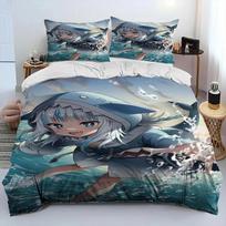 Cute Gawr Gura Hololive Anime Shark Comforter Bedding Set,Duvet Cover Bed Set Quilt Cover Pillowcase,king Queen Size Bedding Set 70x133cm 2pcs