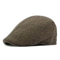 Men's Peaked Cap Middle-Aged and Elderly Woolen Beret Classic Check Retro Cap Warm Cotton Forward Cap kava
