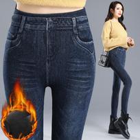 Šiltas storas aksomas Moteriški antblauzdžiai Treniruotės Bėgimas Push Up Lieknos kelnės Imitacijos Džinsai Aukštu juosmeniu Elastinės kelnės One Size (thick) juoda