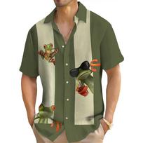 Cartoon Funny Frog Print Summer Fashion Men's Short Sleeve Casual Shirt Street Hip Hop Party Men's Shirt Oversized Tops S