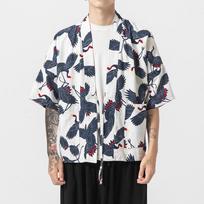 Summer Chinese Style Men's Retro Trend Taoist Robe Cotton and Linen Cardigan Thin Shirt Japanese Kimono Jacket XXXXXL balta