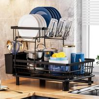 1PC Dish Drying Rack 2 Tier Large Dish Drainer Rack for Kitchen Counter, Rustproof space Saving, Black 2-tier juoda