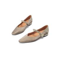 Krazing Pot Cow Skin Summer Spring Autumn Low Heels Women Buckle Straps Crystal Beading Shallow Pumps 35 abrikosas