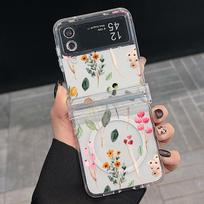 3PCS Foldable Shockproof Case for Samsung Z Flip6 Flip5 Flip4 for Magsafe Magnetic Beautiful Flower Pattern Clear Hard Pc Slim Case Cover Samsung Z Flip6