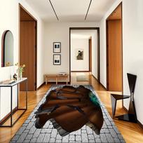 Corridor Carpet 3D Visual Cutting Floor Mat Entrance Hallway Staircase Corridor Long Carpet 60*120cm brown