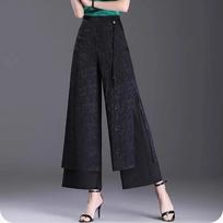 Split Jacquard Weave Wide Leg Pants Women Casual High Waist Baggy Straight Pantalones Spring Fall Loose Ankle Length XXXL juoda