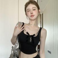 Black Tank Tops For Women's Vest Casual Fashion Tees Sling Backless Tops M juoda