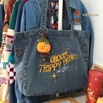 Embroidered casual tote for women canvas sacks large capacity shopping bags