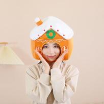 Gingerbread House Plush Hat Funny Handmade Headpiece for Halloween Festival Kids