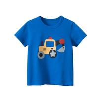 Korean Kids' Cartoon Excavator T-Shirt - Summer 2025 Short Sleeve 110 cm