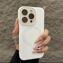 Liquid Silicone With Crystal Lens Protection Phone Case For iPhone 16 15 14 Plus 13 12 11 Pro Max Magnetic Wireless Charge Cover For iPhone 16 Pro Max balta
