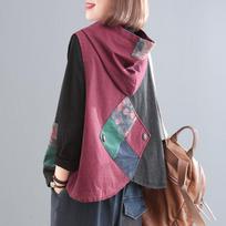 Spring and Autumn Korean Version of The Large Size Retro Distressed Hooded Printed Stitching Denim Vest 5XL raudona/juoda