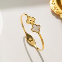 Fashion Four-Leaf Flower Titanium Steel Bracelet Women Do Not Lose Colour Versatile Opening Adjustable Bracelet Four-Leaf Clover Bracelet
