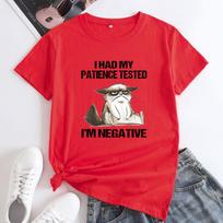 Summer Round Neck Cat Pattern Printed Top Fashionable Casual Short Sleeved Women's Pure Cotton T-shirts S raudona