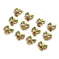 12Pcs Christmas Bows with Bells Burlap Bows Ornaments for Christmas Presents Wrapping Decoration Wedding Decoration A beige
