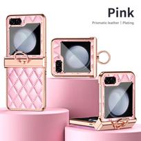 RENGZ Žiedo laikiklio vyrių apsaugos odinis dėklas Samsung Galaxy Z Flip 5 5G telefonui. Mažas kvapnus vėjelis, smūgiams atsparus dėklas Z Flip5 telefonui For Galaxy Z Flip 5 pink