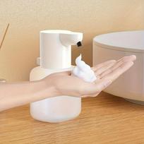 Stylish wall-mounted soap dispense with automatic foam sensor - USB rechargeable, lead-free plastic, transparent blue-white 16.91 oz - White white