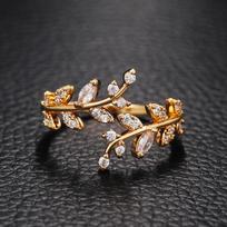 Huitan Delicate Leaf Olive Shaped Finger Rings for Women Adjustable Opening Rings  Color/Gold Color Fashion Female Jewelry resizable gray