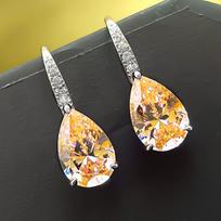 Huitan Waterdrop Cubic Zirconia Earrings for Women Luxury Pink/Yellow CZ Dangle Earrings Temperament Female Wedding Jewelry Gift gray