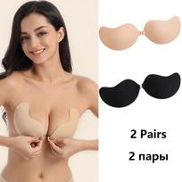 2 poros nematomos be petnešėlės lipnios liemenėlės Push Up liemenėlės moteriškos besiūlės priekyje užsisegančios bralette apatinis trikotažas, silikoninis apatinis trikotažas S beige