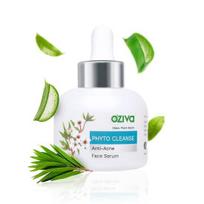 OZiva Phyto Cleanse Veido serumas nuo spuogų (su fitoniacinamidu, arbatmedžio aliejumi, alaviju ir neem) Aknės kontrolei ir aknės randams white