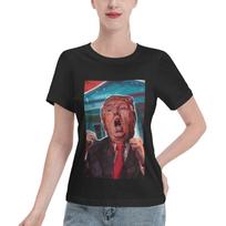 Summer Round Neck 3D US President Print Top Fashionable Casual Short Sleeved Women's T-shirts XS