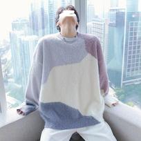 Men's Trendy Hong Kong Style Long Sleeve Casual Round Neck Sweater 3XL violetinė