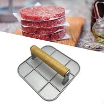 Aluminum Alloy Burger Press Grill Cooking Smasher Beef Meatballs Maker Ground Meat Masher Wooden Square brown