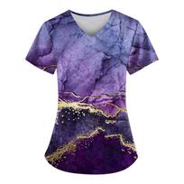 Women's T-shirt V-neck Nurse Uniform Casual Short Sleeved Women's Color Blocked T-shirt S gray