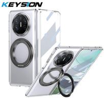 KEYSION 360° Rotating Magnetic Ring Stand Case for Huawei Mate X6 X5 X3 Transparent Hard PC Phone Cover with Screen Protector for Huawei Mate X6 juoda