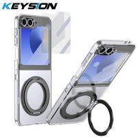 KEYSION 360° Rotating Magnetic Ring Stand Case for Samsung Galaxy Z Flip 6 5 5G Transparent Phone Cover with Screen Protector for Galaxy Z Flip 6 juoda